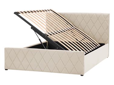 Lit ottoman Velours ROCHEFORT 140 x 200 cm Beige