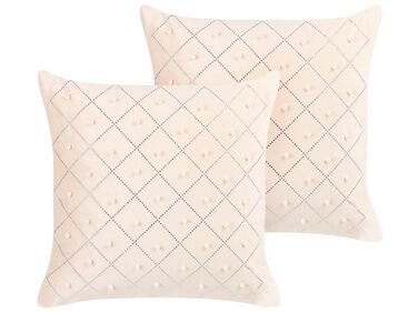 Lot de 2 coussins décoratifs YARROW Velours 45 x 45 cm Beige Motif géométrique