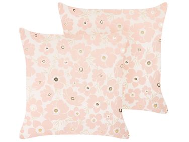 Lot de 2 coussins décoratifs TRITELEIA Velours 45 x 45 cm Rose Motif floral