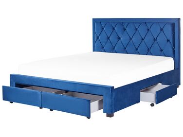 Lit avec tiroirs de rangement Velours LIEVIN 180 x 200 cm Bleu marine