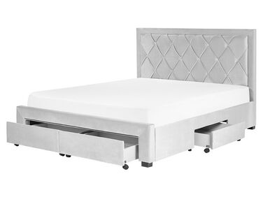 Lit avec tiroirs de rangement Velours LIEVIN 160 x 200 cm Gris clair