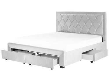 Lit avec tiroirs de rangement Velours LIEVIN 180 x 200 cm Gris clair