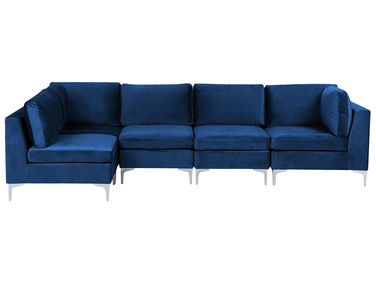 Modulaire hoekbank 5-zits EVJA Fluweel Marineblauw rechtszijdig