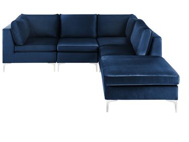 Modulaire hoekbank 4-zits EVJA Fluweel Marineblauw met ottomaan linkszijdig