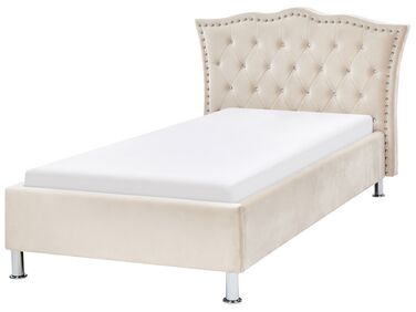 Lit avec sommier Velours METZ 90 x 200 cm Beige