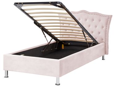Lit ottoman Velours METZ 90 x 200 cm Rose pastel