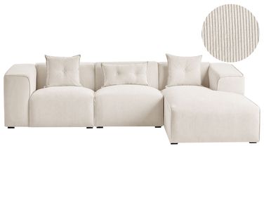 Corner Sofa 3 Seater DOLVA Corduroy Off-White Left Hand