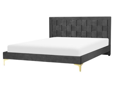 Lit avec sommier Velours LIMOUX 160 x 200 cm Noir