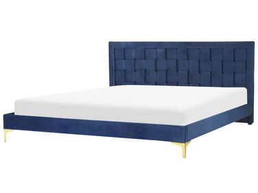Lit avec sommier Velours LIMOUX 180 x 200 cm Bleu marine
