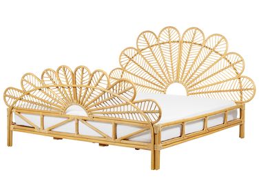 Lit avec sommier Rotin FLORENTINE 180 x 200 cm Marron clair