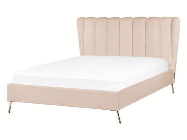 Lit avec sommier Velours MIRIBEL 140 x 200 cm Beige
