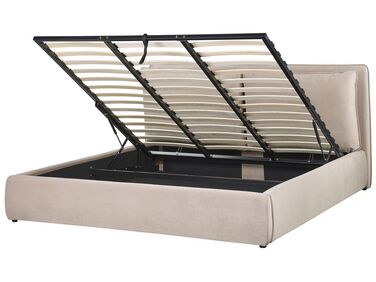 Lit ottoman Velours BAJONNA 180 x 200 cm Beige