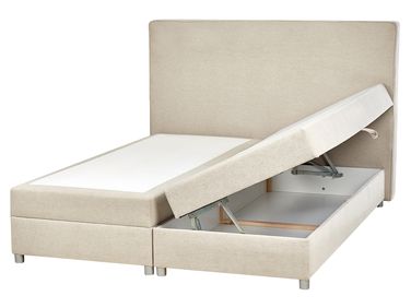 Lit boxspring avec rangement Tissu MINISTER 160 x 200 cm Beige clair