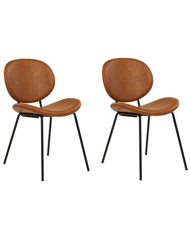 Lot de 2 chaises de salle à manger LUANA Cuir PU Marron doré