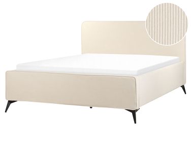 Lit avec sommier Velours côtelé VALOGNES 160 x 200 cm Beige clair