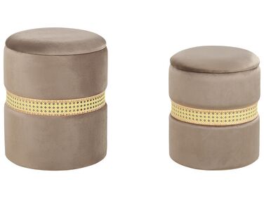 Lot de 2 poufs avec rangement MEDFORD Velours Taupe