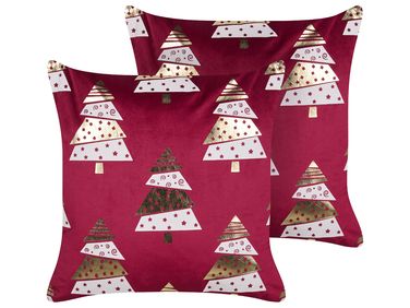 Lot de 2 coussins décoratifs GOLDSPRUCE Velours 45 x 45 cm Rouge Motif de Noël