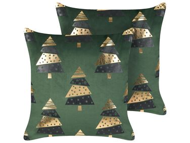 Lot de 2 coussins décoratifs GOLDSPRUCE Velours 45 x 45 cm Vert Motif de Noël