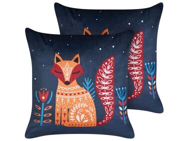 Lot de 2 coussins décoratifs FIRESPIKE Velours 45 x 45 cm Bleu foncé