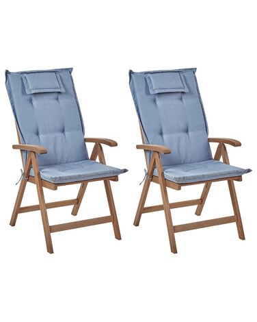Lot de 2 chaises de jardin avec coussins AMANTEA Acacia Bleu