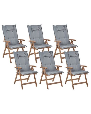 Lot de 6 chaises de jardin avec coussins AMANTEA Acacia Gris