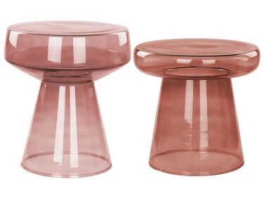 Lot de 2 tables d'appoint LAGUNA/CALDERA Verre Rouge