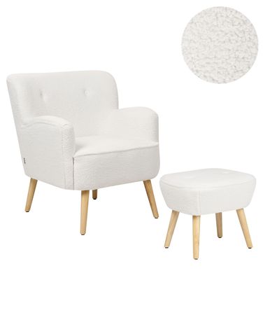 Fauteuil TUMBA met voetenbank Bouclé Wit