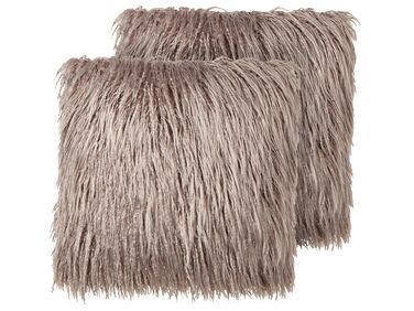 Lot de 2 coussins décoratifs COROKIA Fourrure synthétique 45 x 45 cm Beige Unicolore