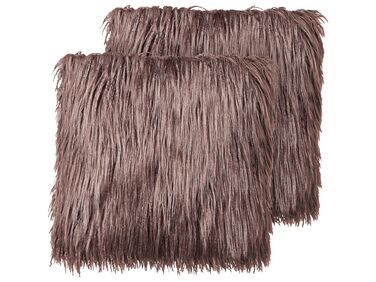 Lot de 2 coussins décoratifs COROKIA Fourrure synthétique 45 x 45 cm Marron Unicolore