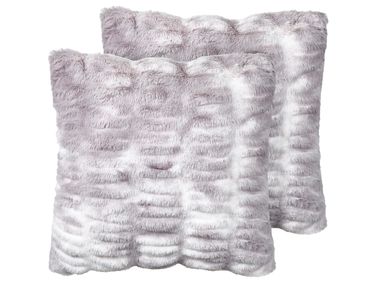 Lot de 2 coussins décoratifs MACODES Fourrure synthétique 45 x 45 cm Gris clair Unicolore
