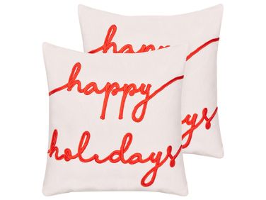 Lot de 2 coussins décoratifs EXACUM Velours 45 x 45 cm Blanc Motif de Noël