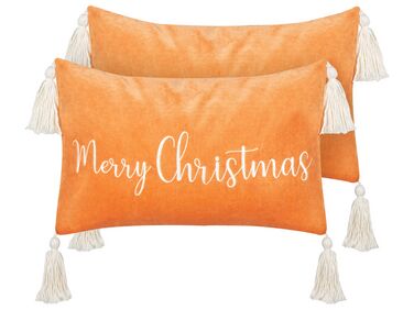 Lot de 2 coussins décoratifs LITHOPS Velours 30 x 50 cm Orange Motif de Noël