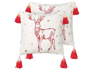 Set of 2 Decorative Cushions VALLOTA Cotton 45 x 45 cm White Christmas Motif