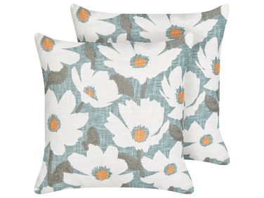 Lot de 2 coussins décoratifs JATROPHA Coton 45 x 45 cm Bleu clair Motif floral