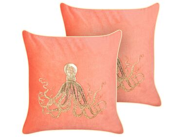 Lot de 2 coussins décoratifs LAMINARIA Velours 45 x 45 cm Corail Motif animal