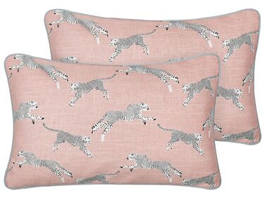 Set of 2 Decorative Cushions ARALES Cotton 30 x 50 cm Pastel Pink Animal Pattern