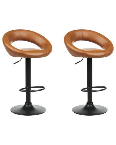 Lot de 2 chaises de bar PEORIA Cuir PU Marron doré