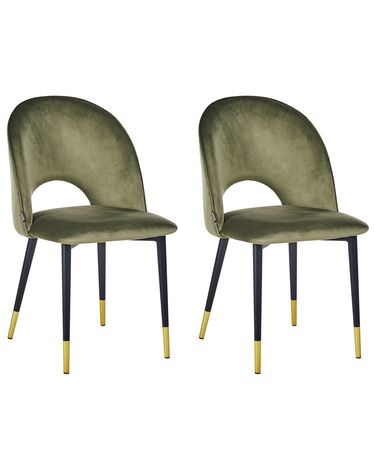 Lot de 2 chaises de salle à manger MAGALIA Velours Vert olive