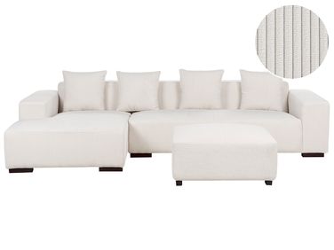 Corner Sofa 4 Seater LUNGO Corduroy Off-White with Ottoman Right Hand