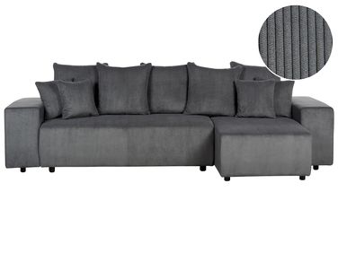 Corner Sofa Bed 3 Seater LUSPA Corduroy Dark Grey with Storage Left Hand