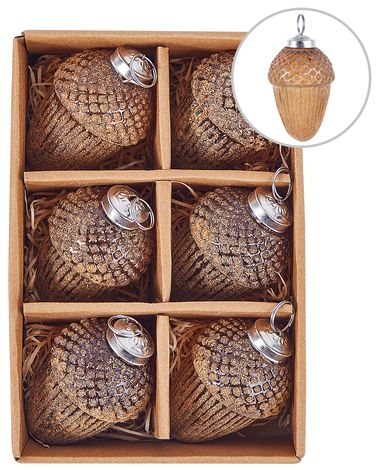 Set van 6 kerstballen AMBRE Glas Goud