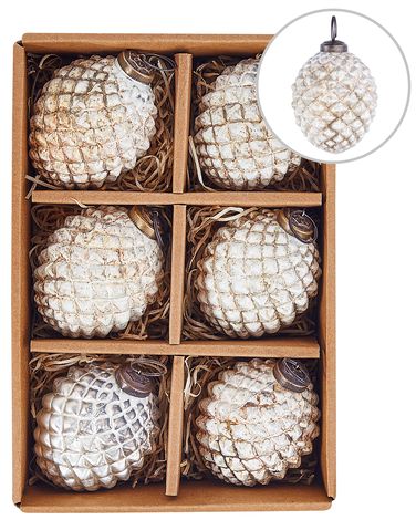 Set van 6 kerstballen LAITON Glas Gebroken wit