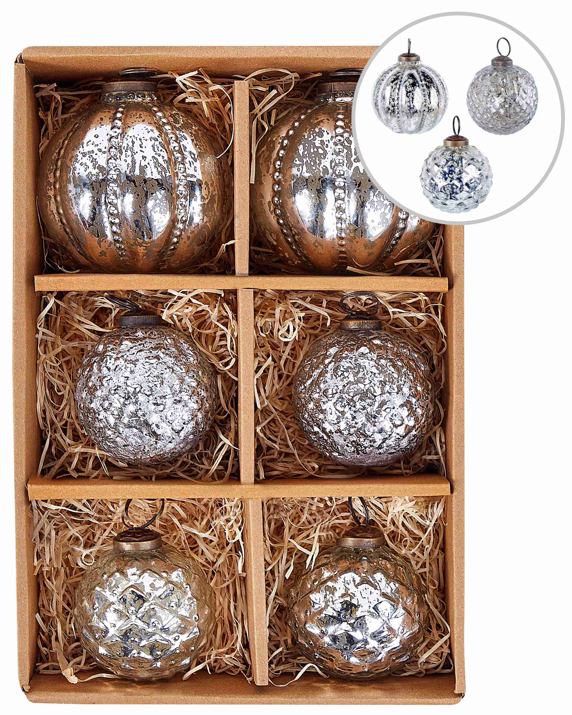 Set van 6 kerstballen ARGENTIN Glas Zilver