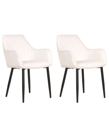 Lot de 2 chaises de salle à manger WELLSTON Velours Blanc cassé