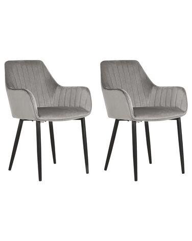 Lot de 2 chaises de salle à manger WELLSTON Velours Gris foncé