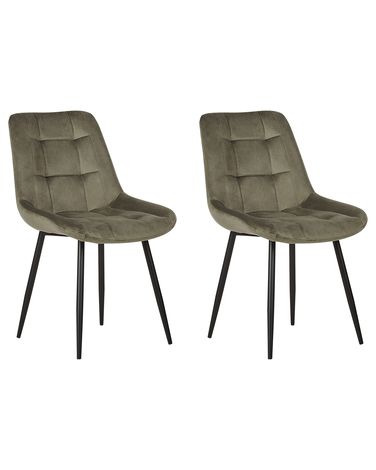 Lot de 2 chaises de salle à manger MELROSE Velours Vert olive