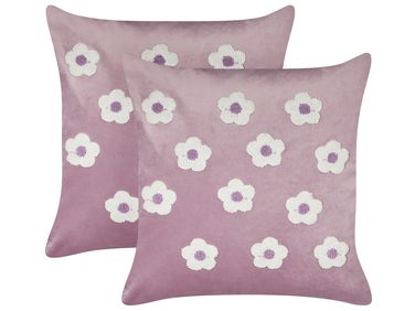 Lot de 2 coussins décoratifs ECHINACEA Velours 45 x 45 cm Violet