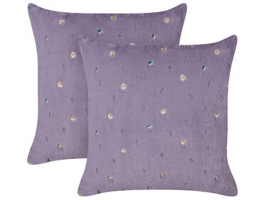 Set of 2 Decorative Cushions LAVATERA 45 x 45 cm Violet Floral Pattern