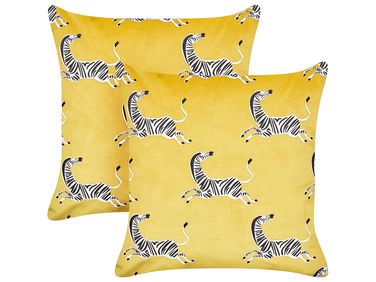 Lot de 2 coussins décoratifs ACONITUM Velours 45 x 45 cm Jaune Motif animal