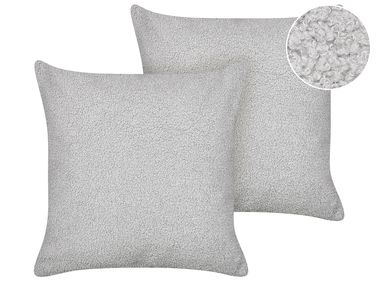 Set of 2 Decorative Cushions LEUZEA Boucle 45 x 45 cm Grey Solid